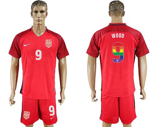 USA #9 Wood Red Rainbow Soccer Country Jersey